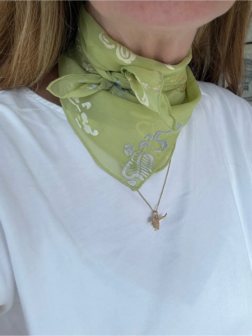 100% Silk Chinese Longevity Symbol Scarf Green Sheer Neck Hair Bag Scarf